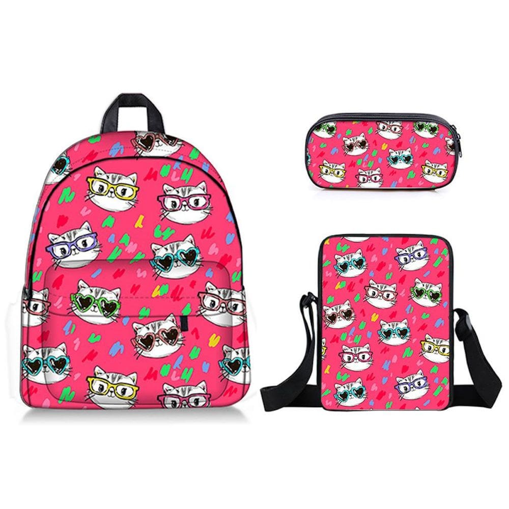 Conjunto de mochilas Lovely Cats Satchel Anime School Bag para crianças