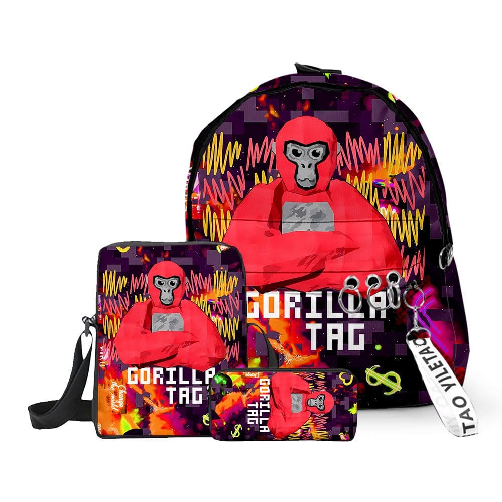 Conjunto de mochilas Gorillas Tags Anime School, 3 unidades com lancheira