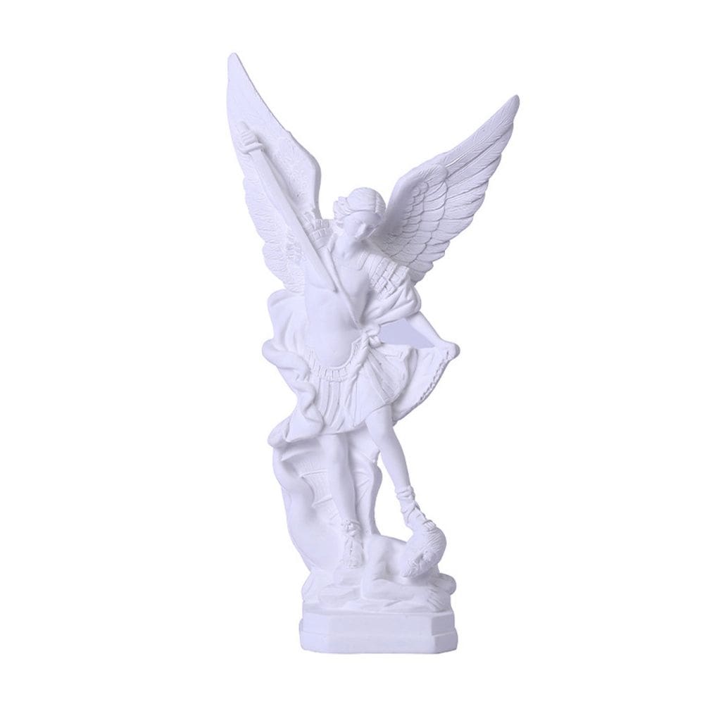Estatueta de escultura branca pura matando demônios de St. Milka Angel