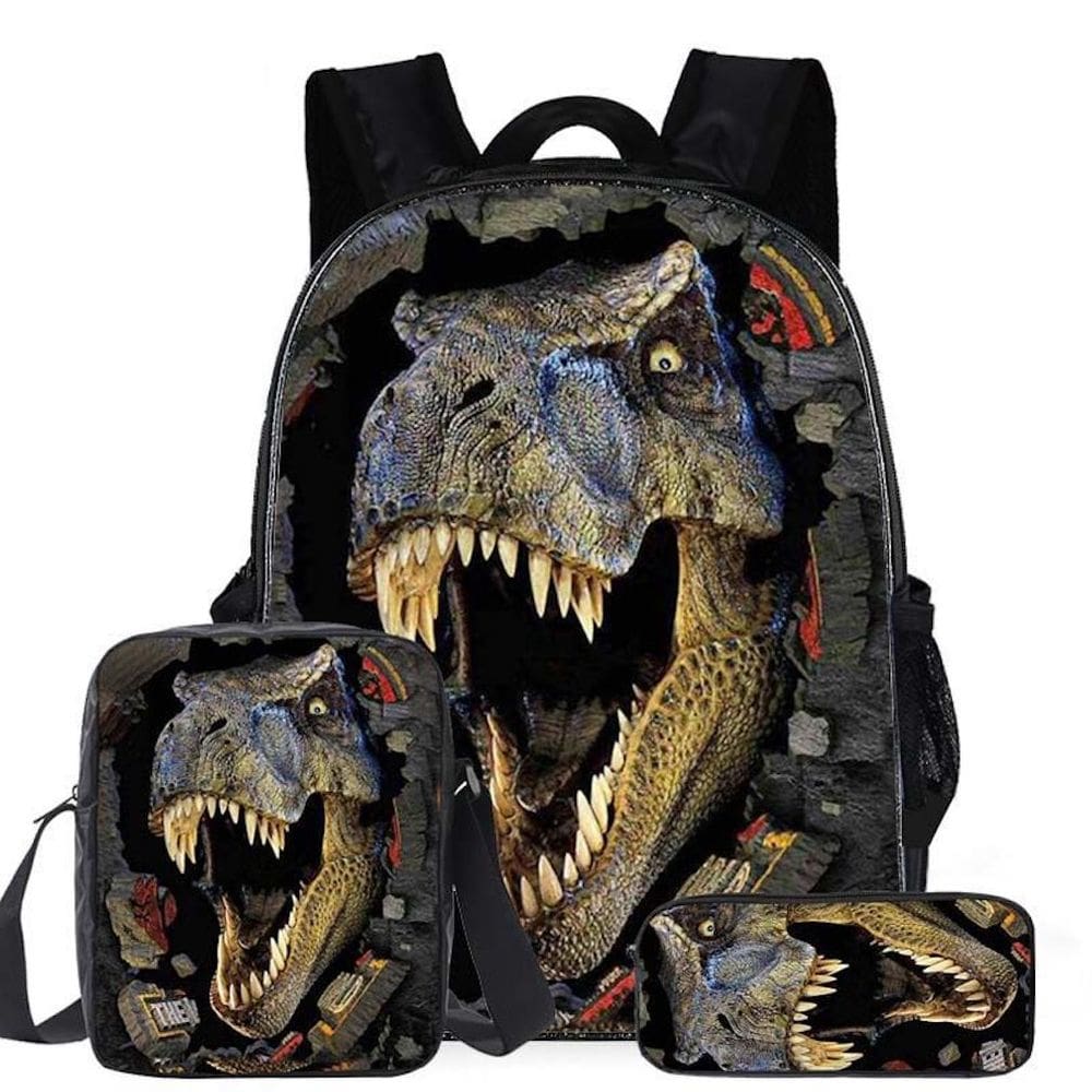 Conjunto de mochilas Dinosaur School, 3 peças para crianças, nylon