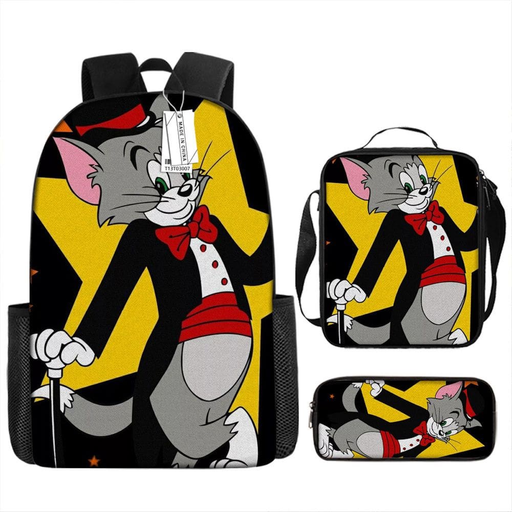 Conjunto de 3 peças de mochila escolar Tom and Jerry Cartoon para crianças