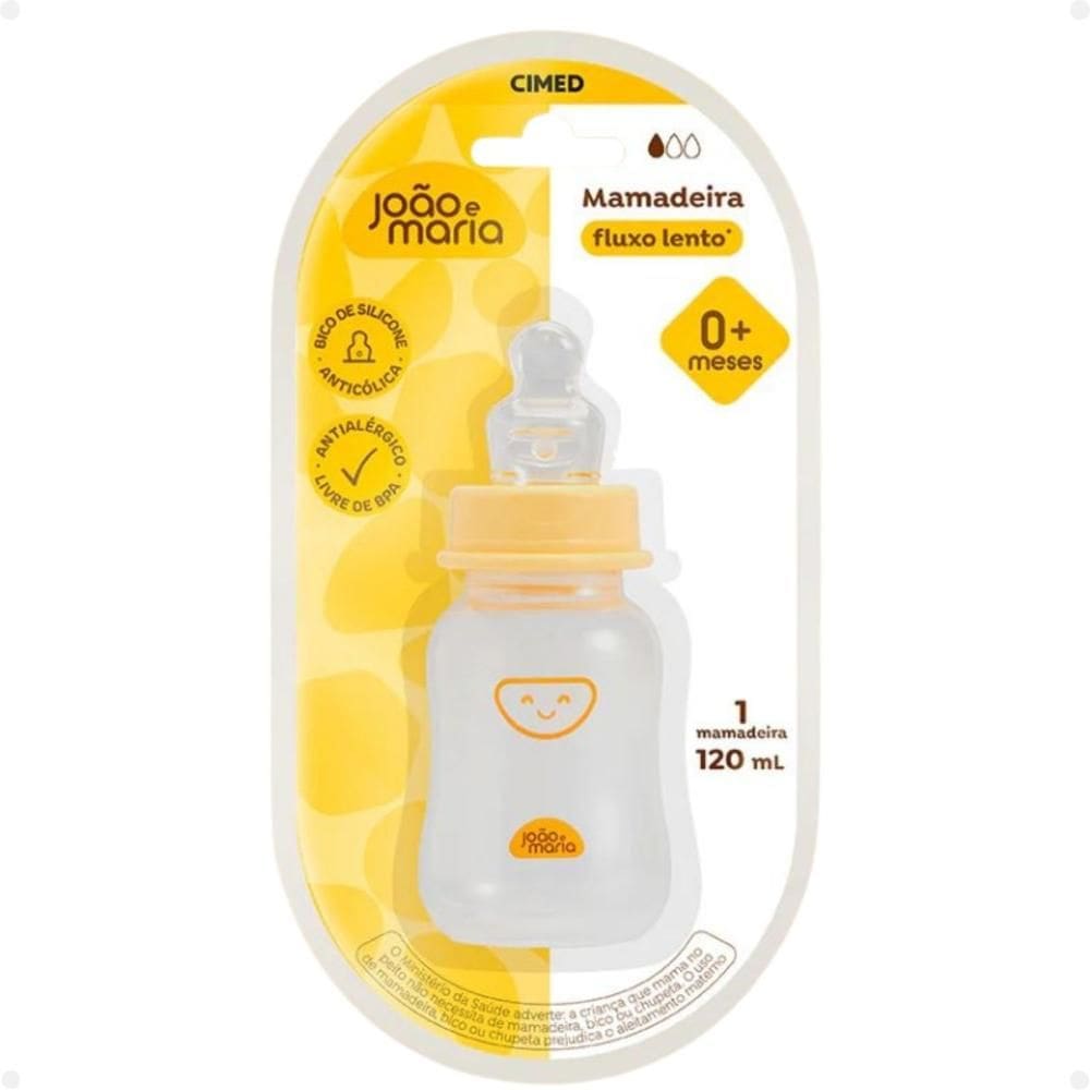 Mamadeira Fluxo Lento Cimed João e Maria Bico de Silicone 0+ Meses 120ml
