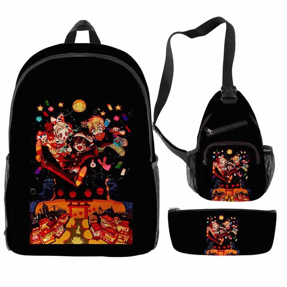 Conjunto de mochilas escolares Hanakoskun Cartoon, 3 peças de tecido Oxford