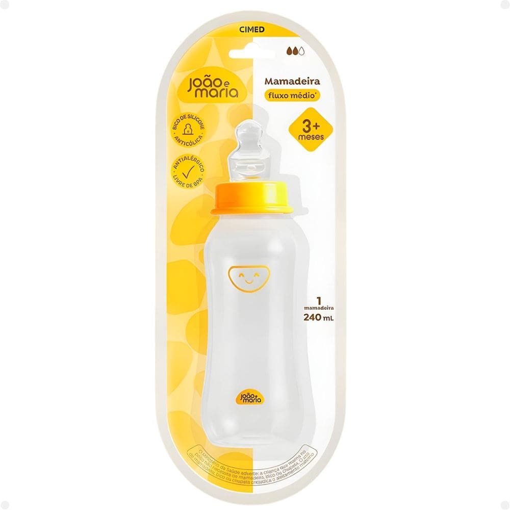Mamadeira Fluxo Médio Cimed João e Maria Bico de Silicone 3+ Meses 240ml