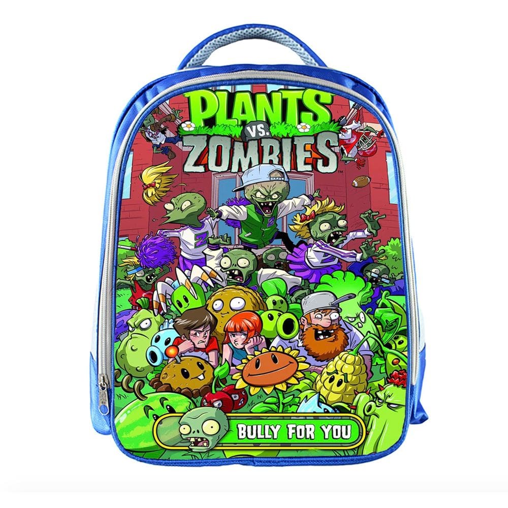 Mochila Generic Plants Zombie para crianças escolares em poliéster azul