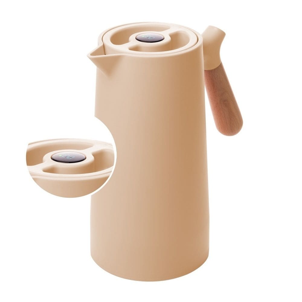 Garrafa Térmica de Plástico para Café/Chá C/Termômetro e Cabo de Madeira Nórdica Bege 1 Litro Wolff