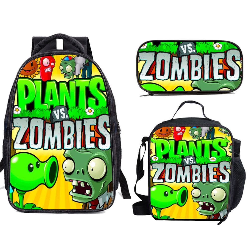 Conjunto de mochilas escolares Zombies Plants, 3 unidades com bolsa de ombro