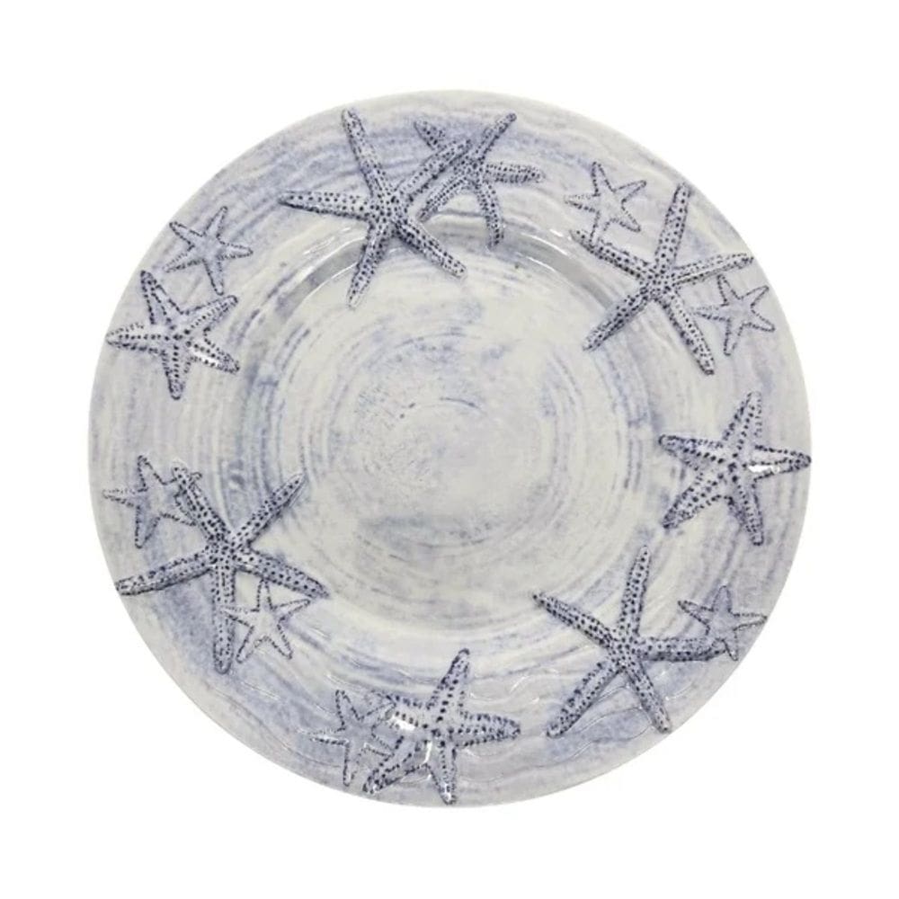 Prato Raso de Melamina C/Borda Estrela do Mar Branco/Azul 23cm Entrecasa