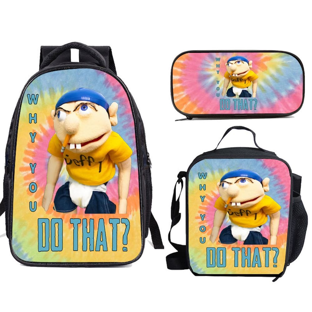 Conjunto de mochilas escolares Why You Do That Jeffys 3 unidades para crianças