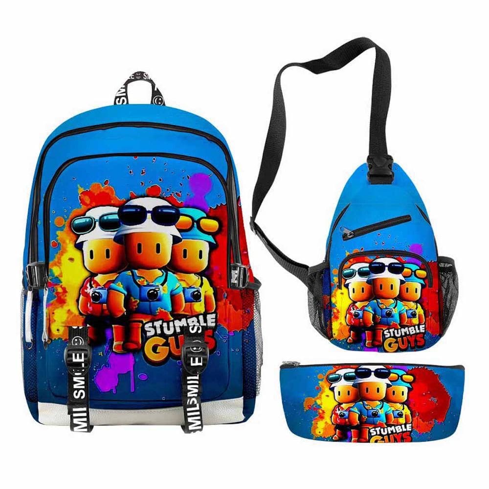Conjunto de mochilas Stumbles Guys Cartoon Kids School Anime Bag