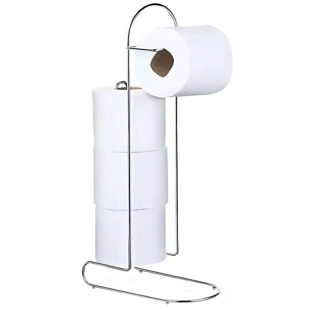 Porta Papel Higiênico De Chão Cromado Para 4 Rolos Mali