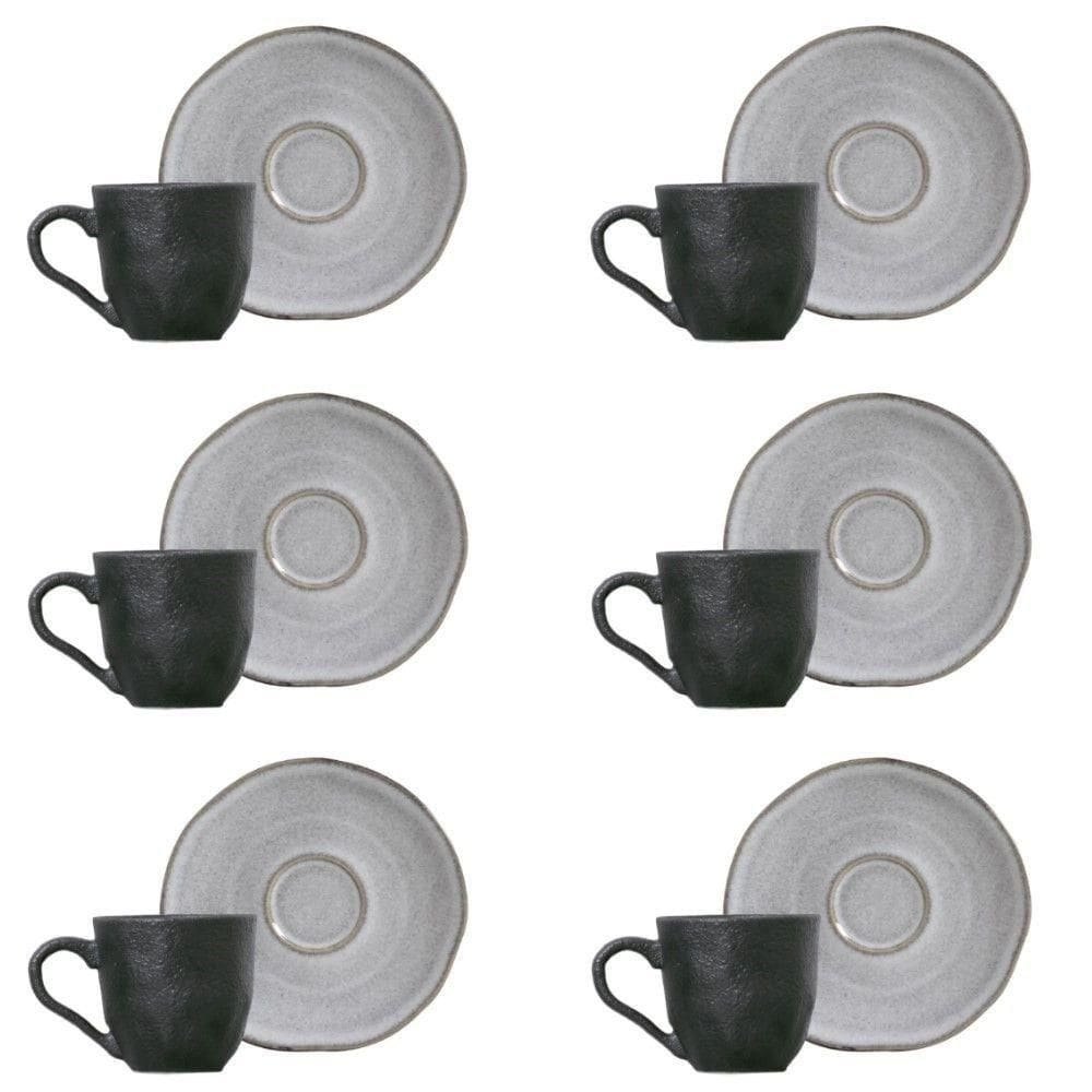 Conjunto De Xícara De Cafezinho Com Pires 06 Peças Orgânico Concreto Porto Brasil