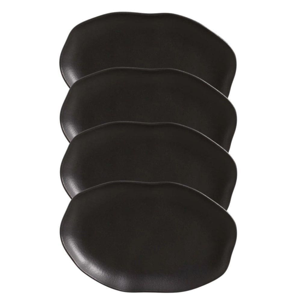 Conjunto Com 04 Travessas Oval Rasa Média 30x20 Cm Orgânico Preto Matte Porto Brasil