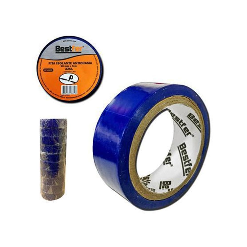 Fita Isolante Azul Antichama Com 10 Pecas 18Mmx5M