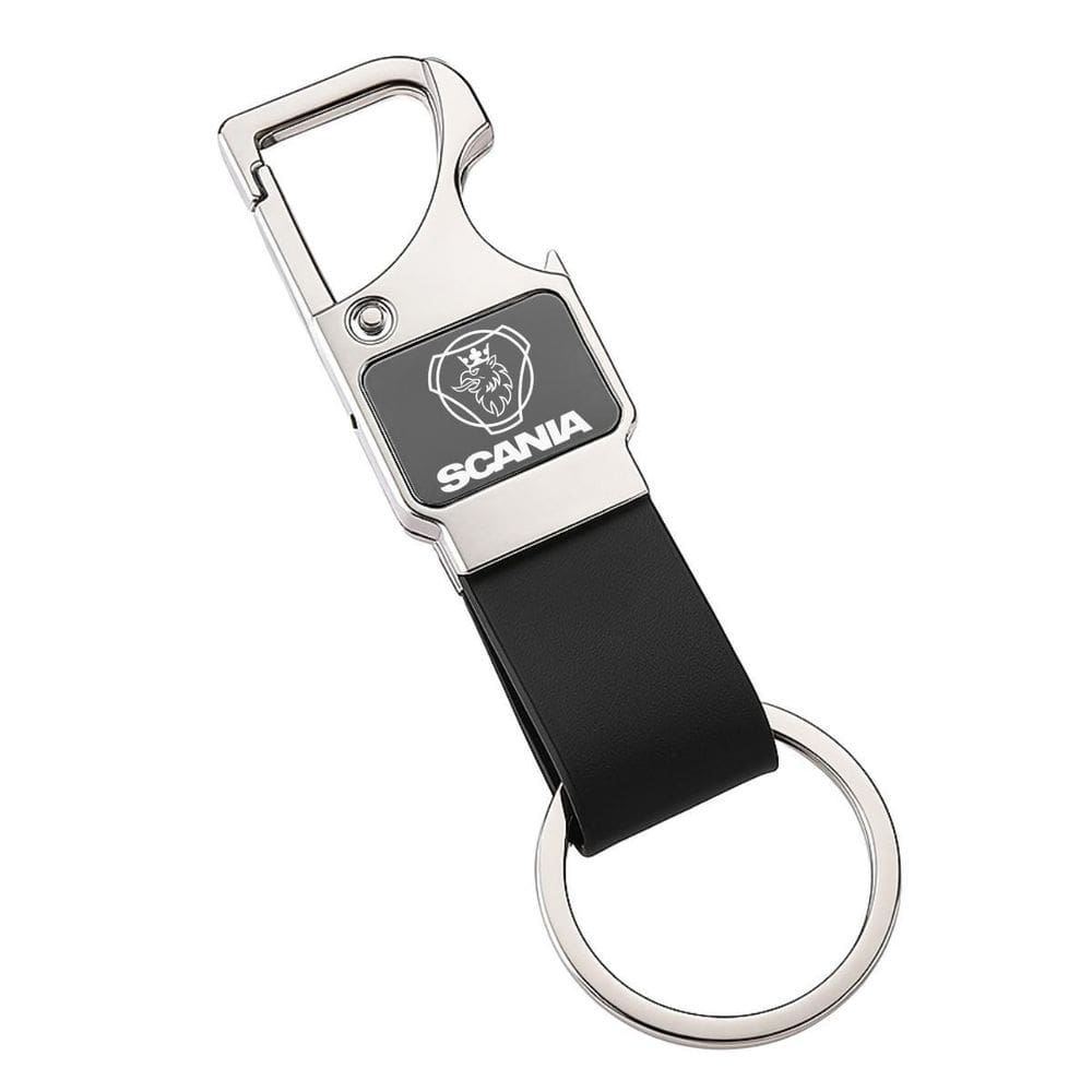 Chaveiro Para Scania Couro Metálico Com Mosquetão - R
