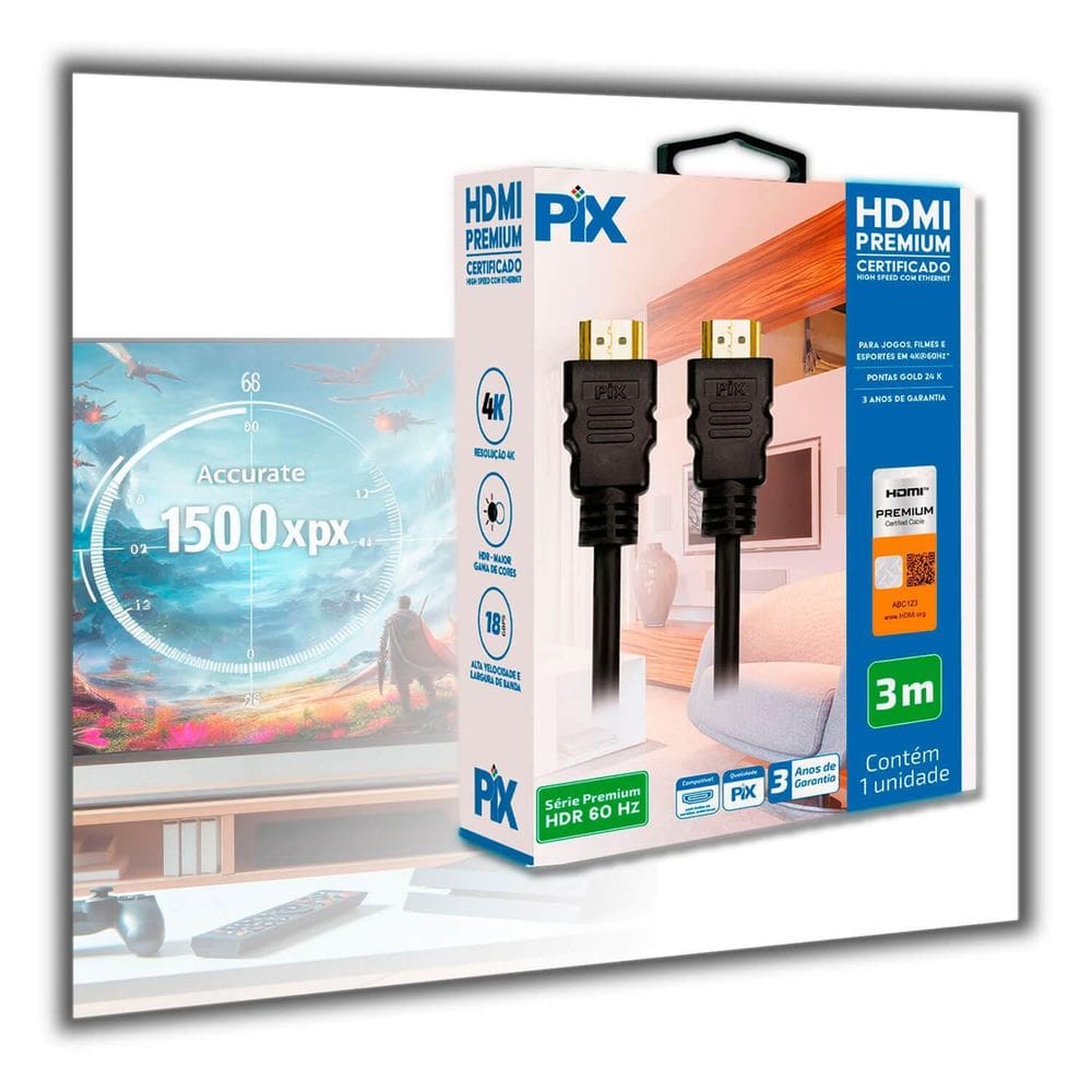Cabo Hdmi Com Certificação Ultra High Speed Premium 3 Metros