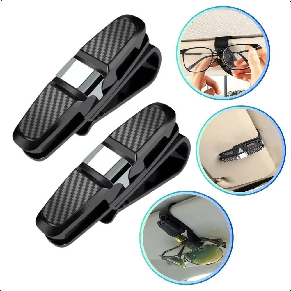 2X Kit 2 Porta Óculos Carro Suporte Quebra Sol Veicular Clip