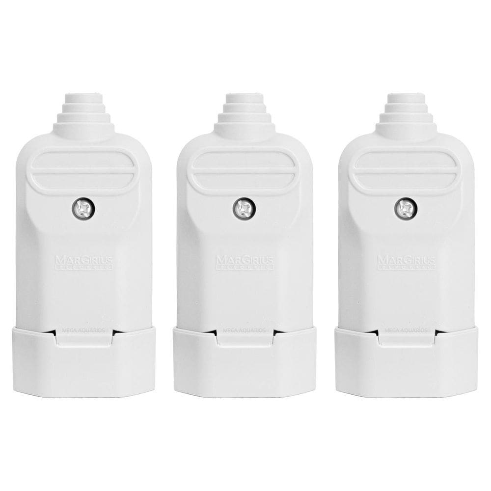 3 Tomada Plug Fêmea Prensa Cabo 3 Pinos Finos 10A Branca