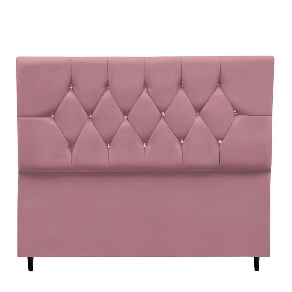 Cabeceira Cama Box Estofada Casal 140 Cm Geovana Suede Rosê