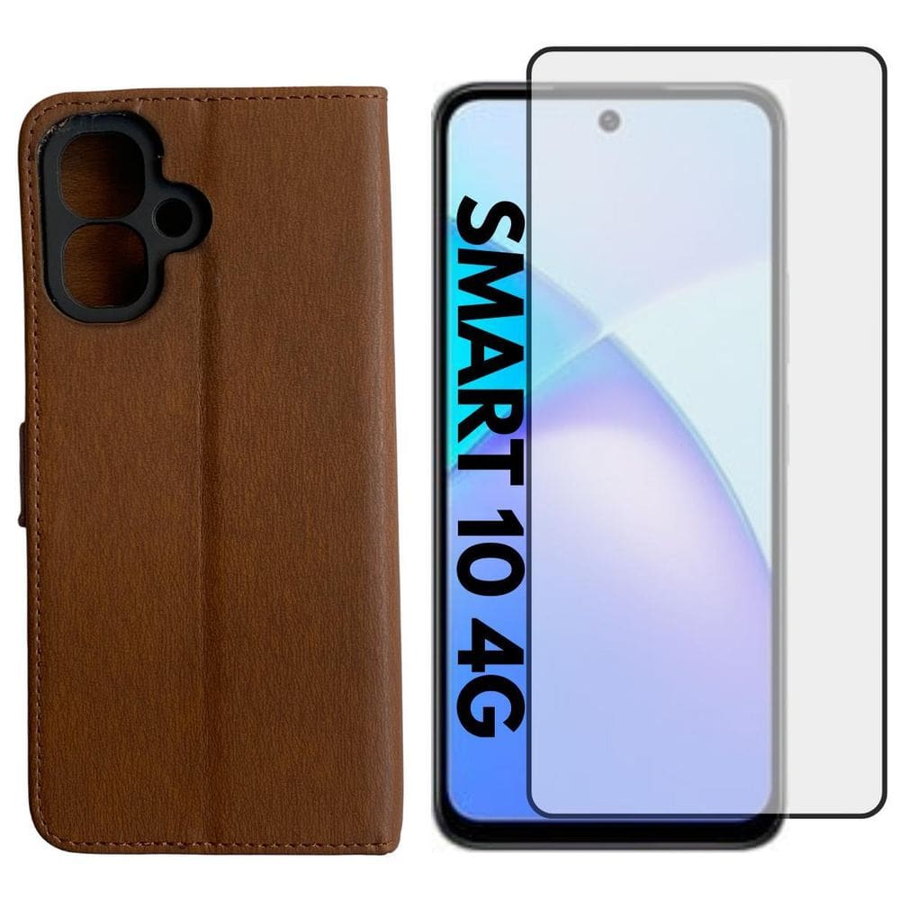 Capa Carteira + Pel. Vidro 3D Compativel Infinix Smart 10 4G