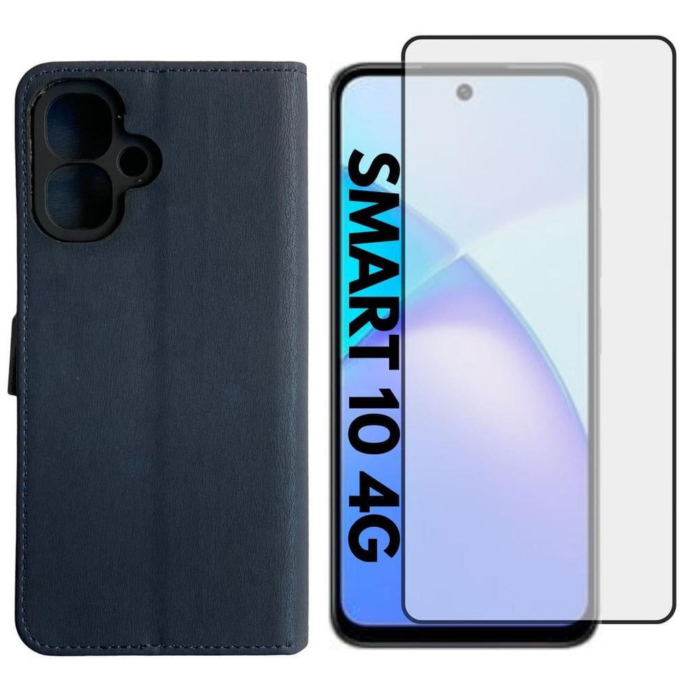 Capa Carteira + Pel. Vidro 3D Compativel Infinix Smart 10 4G