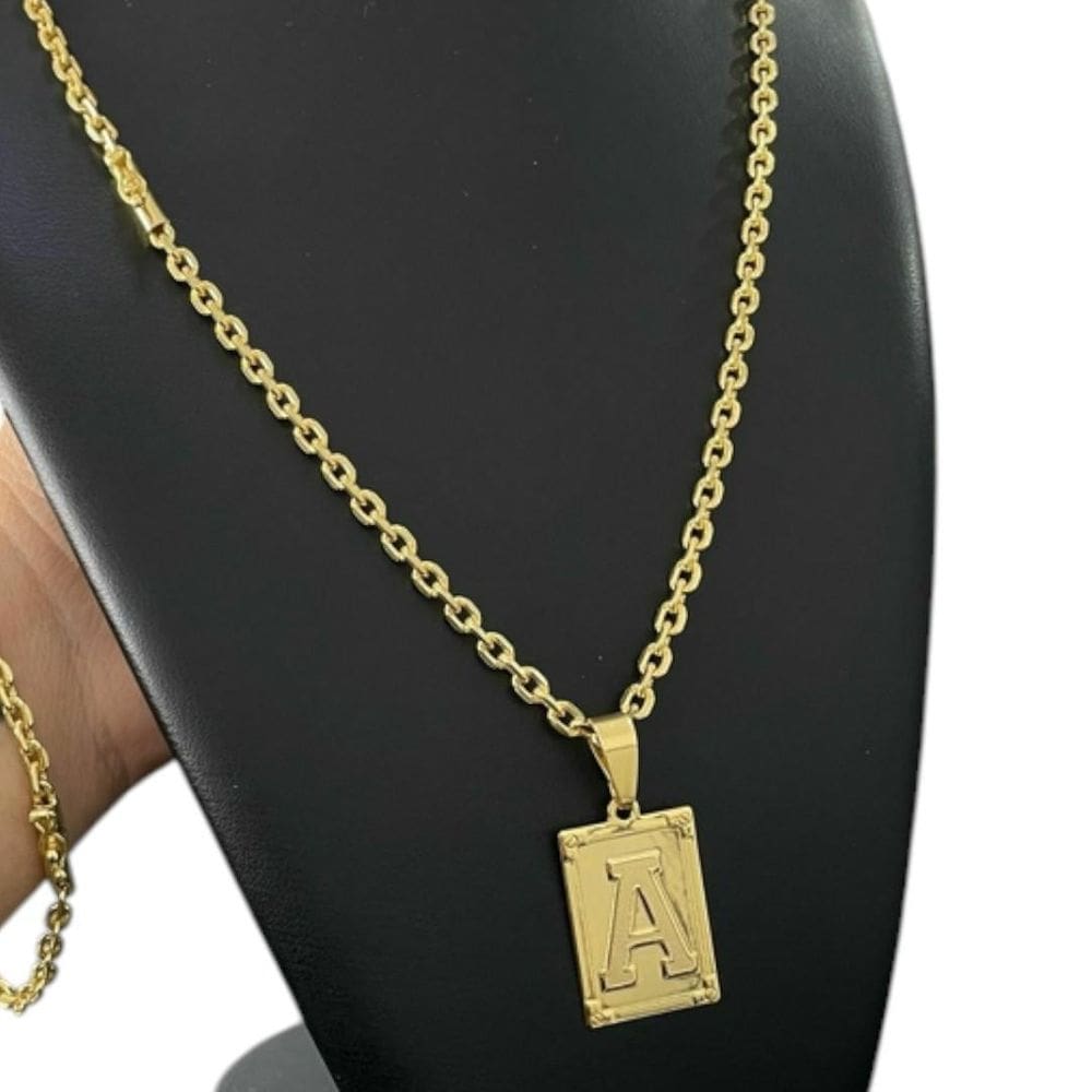 Kit Cadeado 4Mm + Letra Personalizada Banhado A Ouro