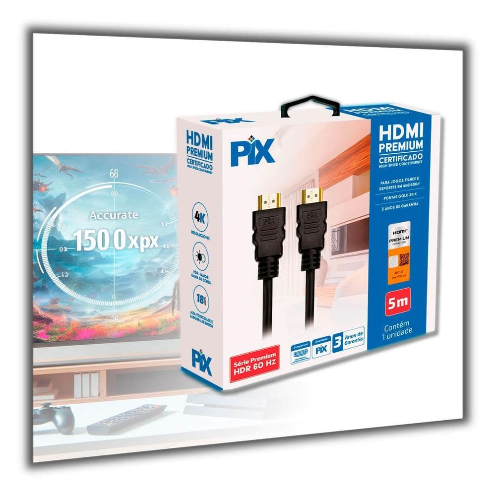Cabo Hdmi Com Certificação Ultra High Speed Premium 5 Metros