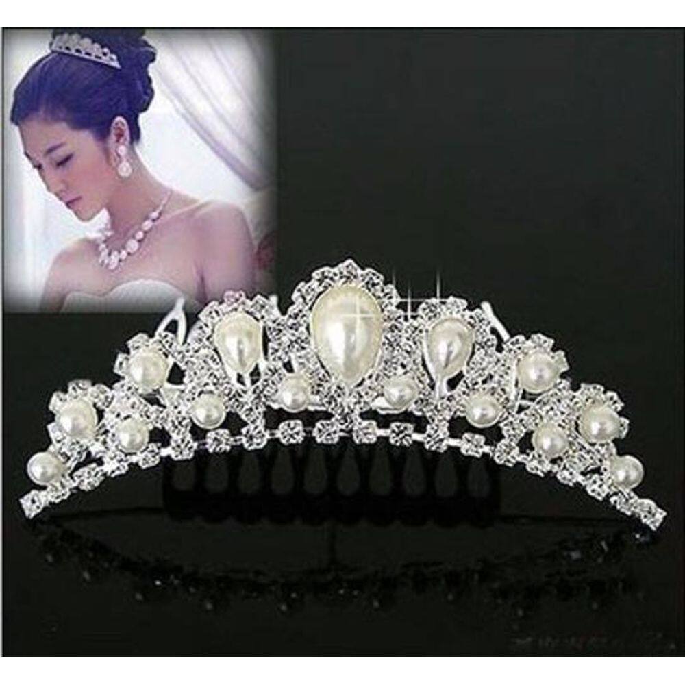 Tiara Coroa Enfeite Cabelo Noiva Prata Strass Perola Barato