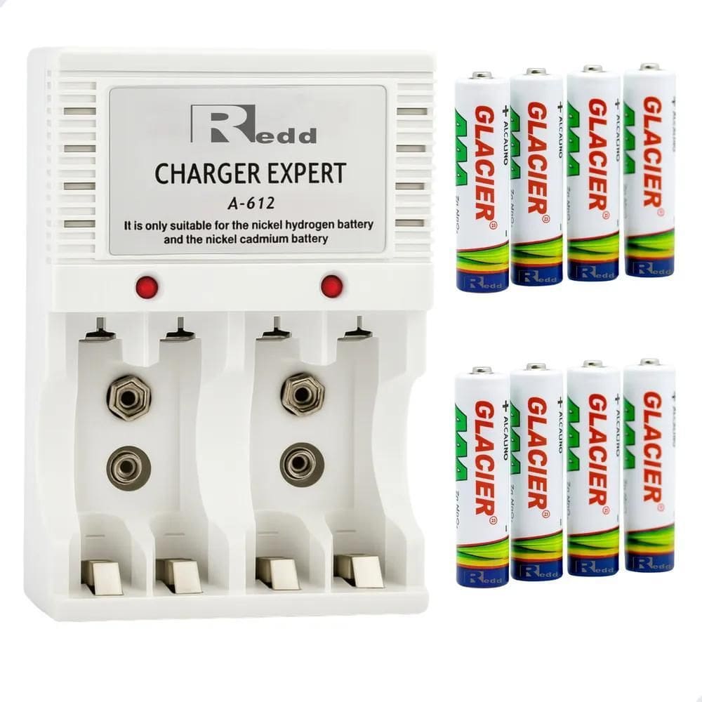 2X Kit 8 Pilhas Aa Recarregáveis + Carregador Automático, Co