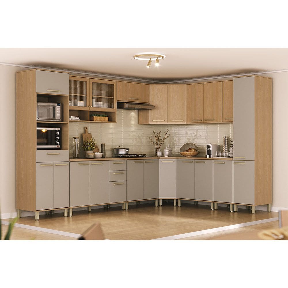 Cozinha Completa de Canto 100 MDF 12 Pecas Com Tampo e Espaco Forno e Micro-ondas 578cm Duna Luciane Moveis