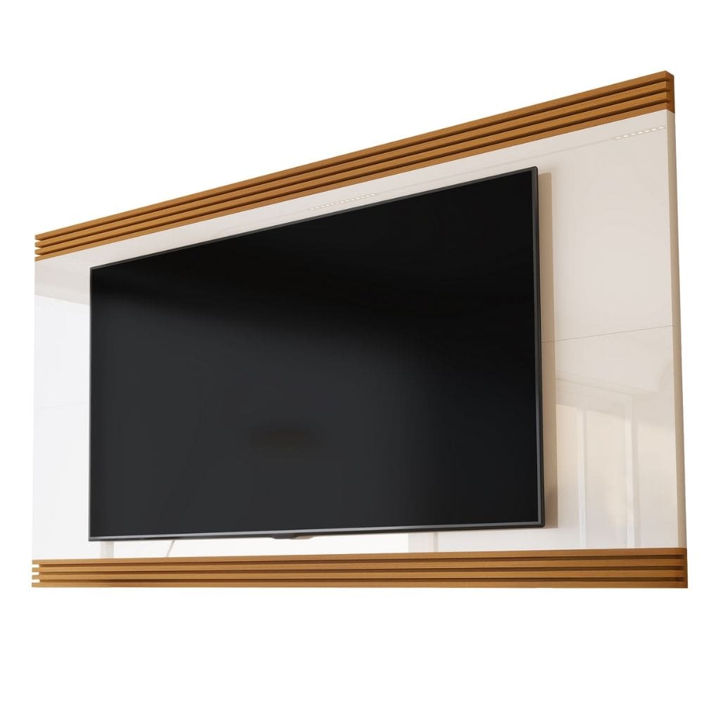 Painel Para TV Até 75 Polegadas 2,18m Detalhe Ripado Nex Off White/Madeirado