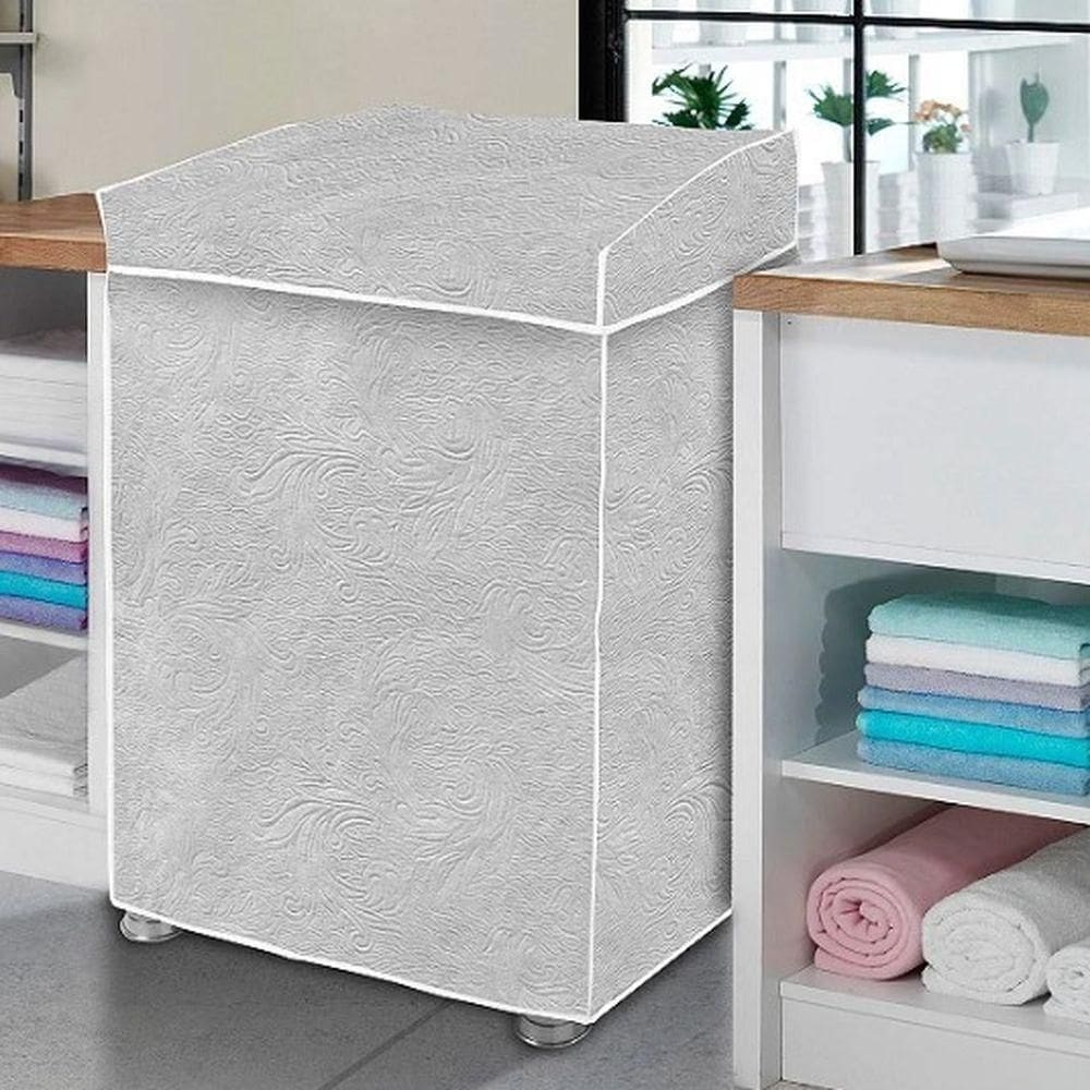 Capa Para Máquina De Lavar M Flanelada Cinza Com Tampa