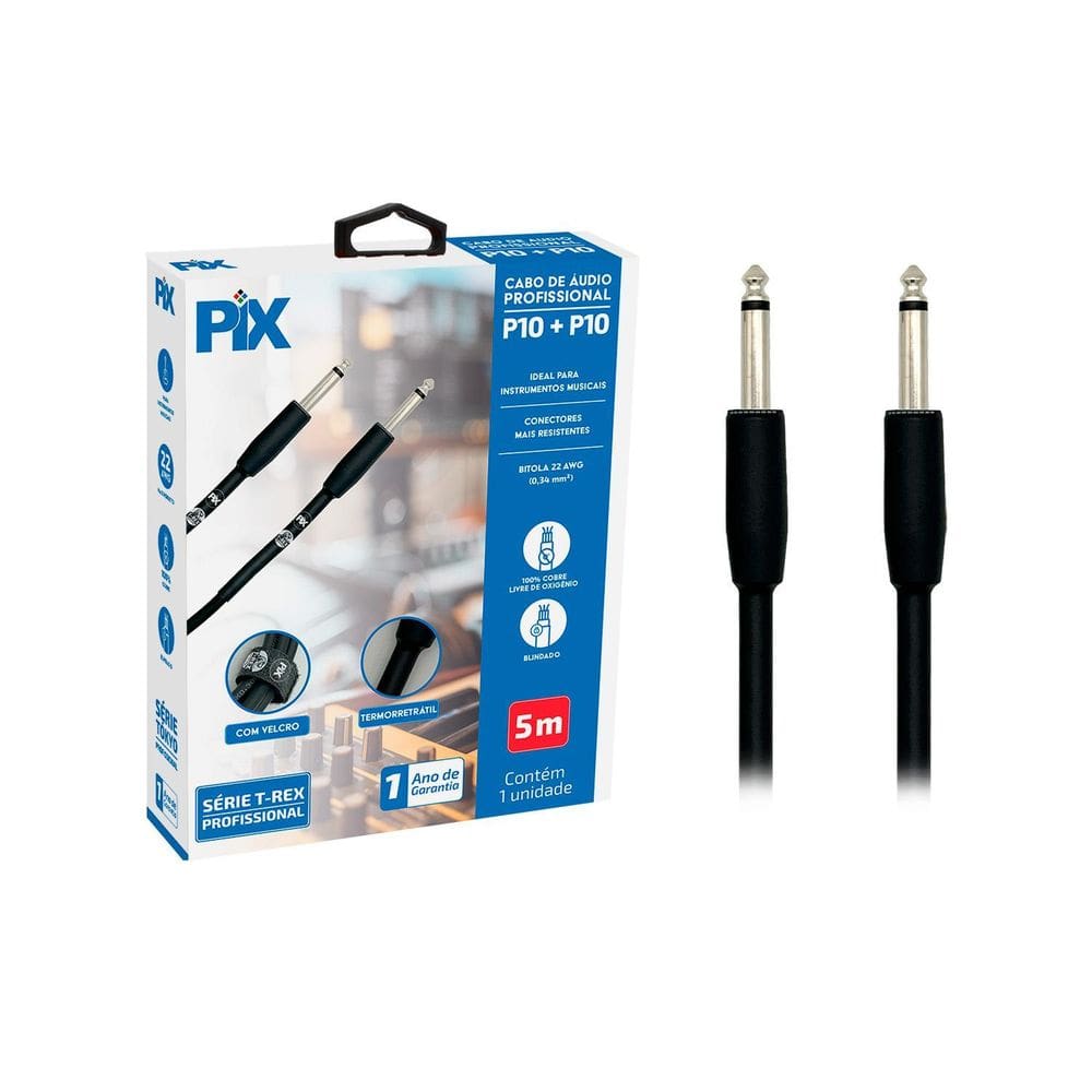Cabo De Áudio P10 Para P10 Mono Para Guitarra 5 Metros