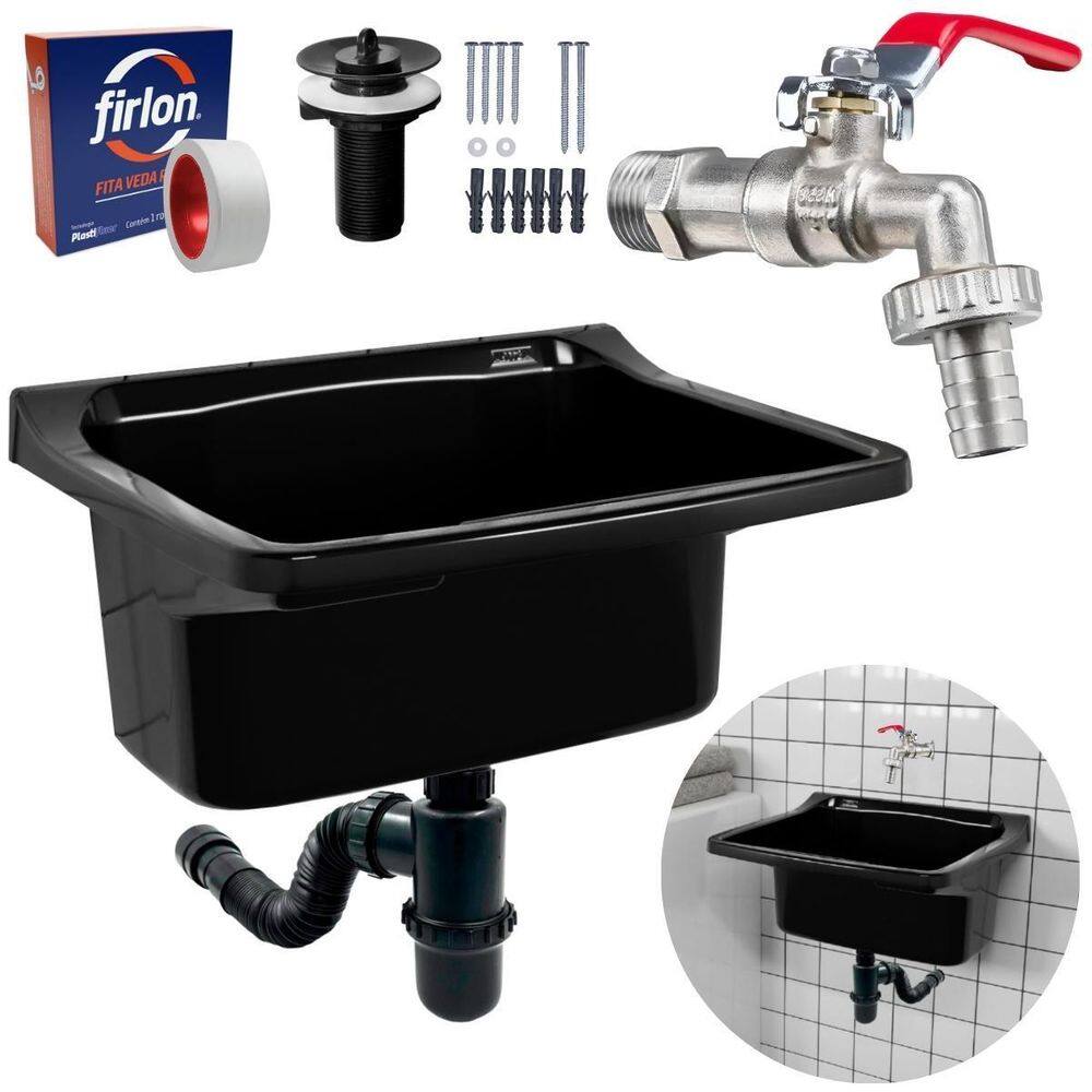 Tanque Plástico 22L + Sifão Copo + Veda Rosca + Torneira