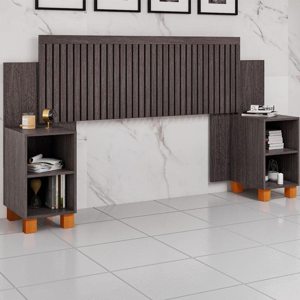 Cabeceira Box Mumbai Ripada Ajustável com Nicho Extensível para Cama Casal e Queen - Mocaccino