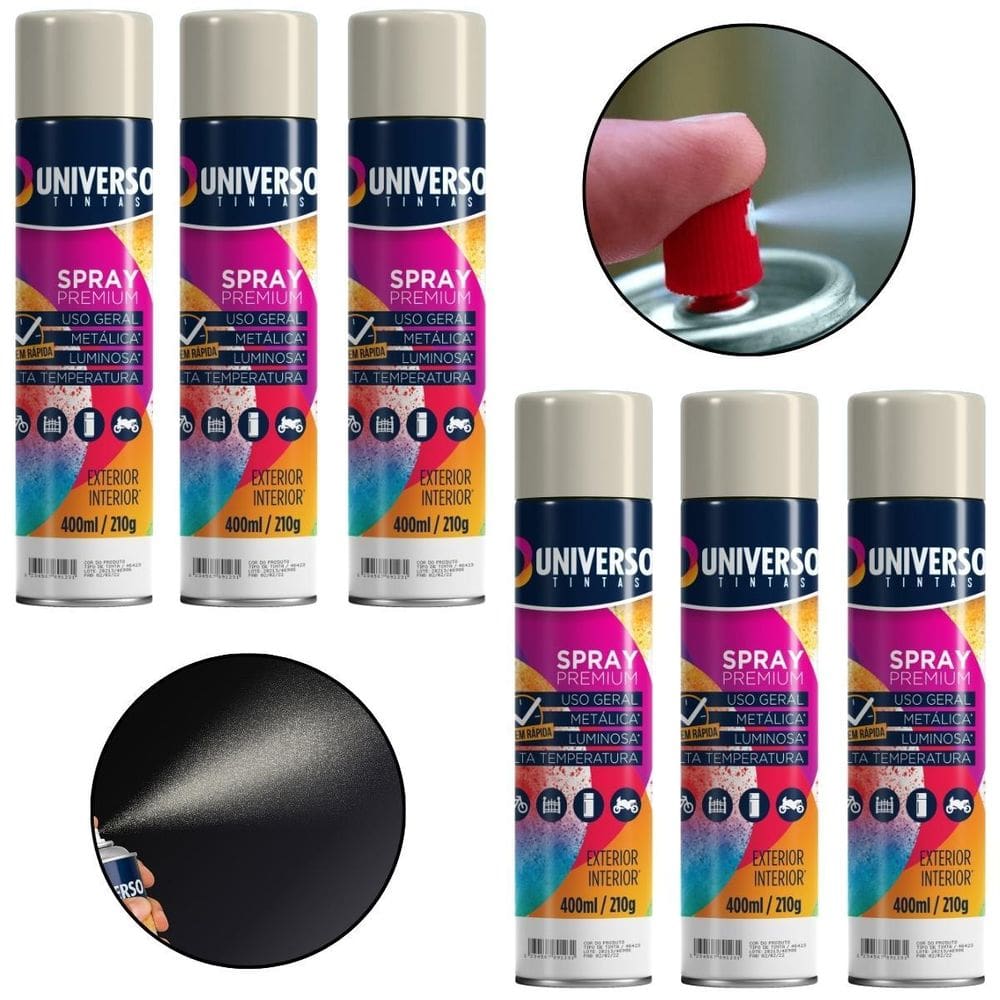Kit 06 Latas Tinta Spray Branco Fosco 400Ml Uso Geral