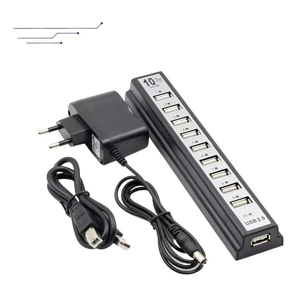2X Hub Usb 2.0 Com 10 Portas Extensoras Com Fonte Bivolt