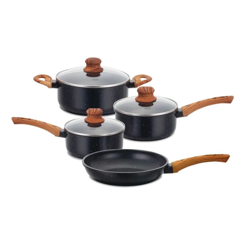 Jogo de Panelas Indução Antiaderente, Fundo Triplo, Revestimento Cerâmico e Tampas Vidro