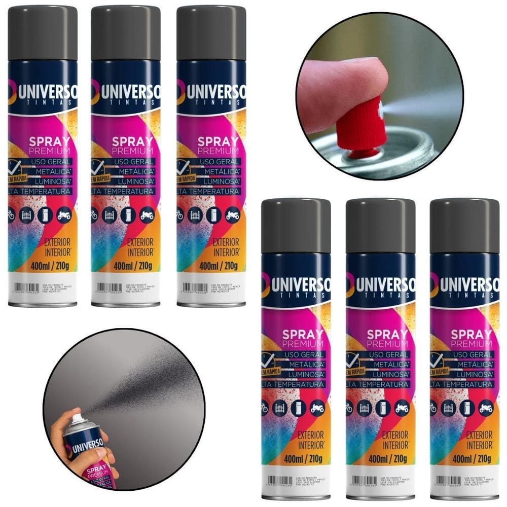 Kit 06 Latas Tinta Spray Preto Fosco 400Ml Uso Geral