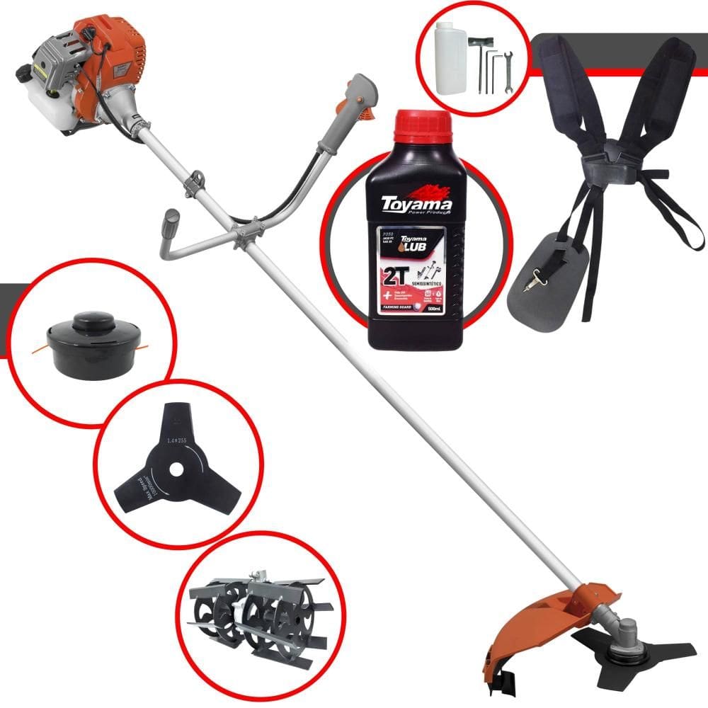 Roçadeira Lateral Tekna RL520ACG2 À Gasolina 52cc 2HP de Potência 13.000rpm Completo Com Carretel + Lâmina 3 Pontas + Enxada Rotativa + ÓLEO TOYAMA 2T
