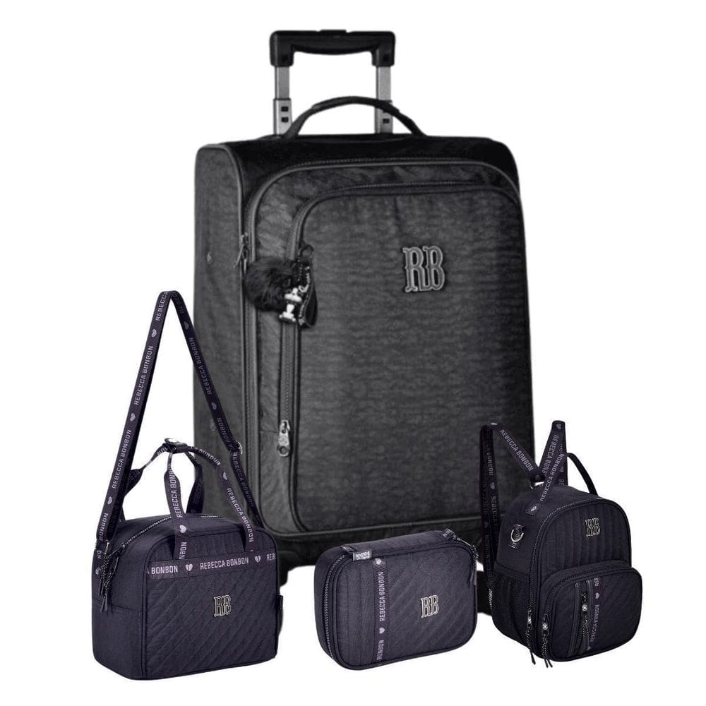 Kit Mala Escolar Rebecca Bonbon Lancheira Estojo Box - Preto