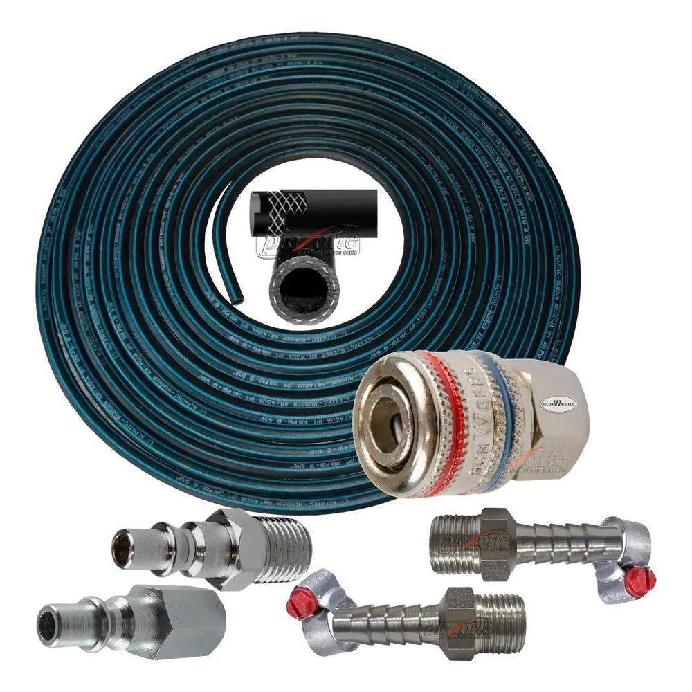 2X Mangueira Borracha 1/4 P/Compressor E Pistola - 15M + Eng