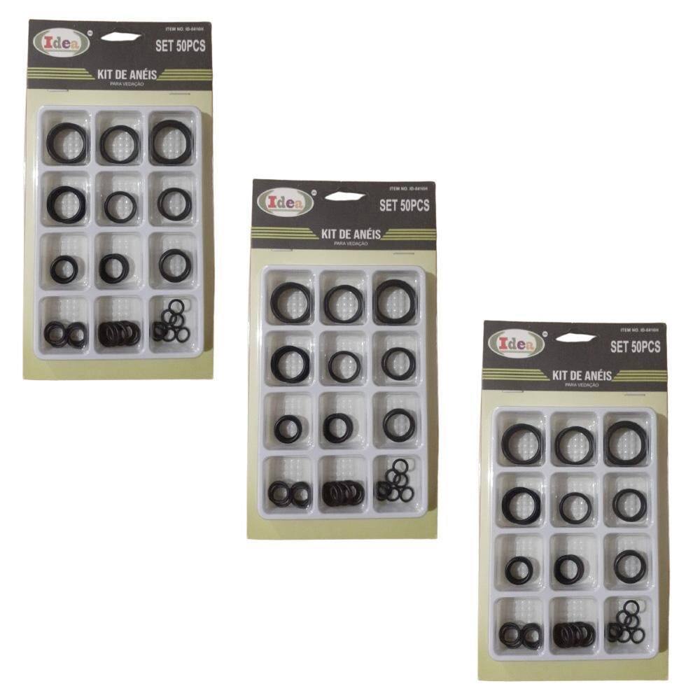 Kit 3 Jogos Com 50 Anéis Vedação Borracha O-Ring 12 Tamanhos