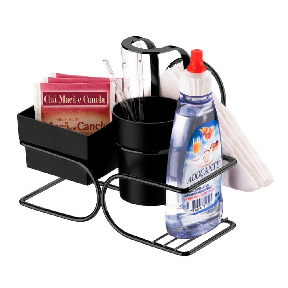 Suporte Porta Sachês Chá Mexedor Guardanapos Café Preto Fosco - 2248PT Future