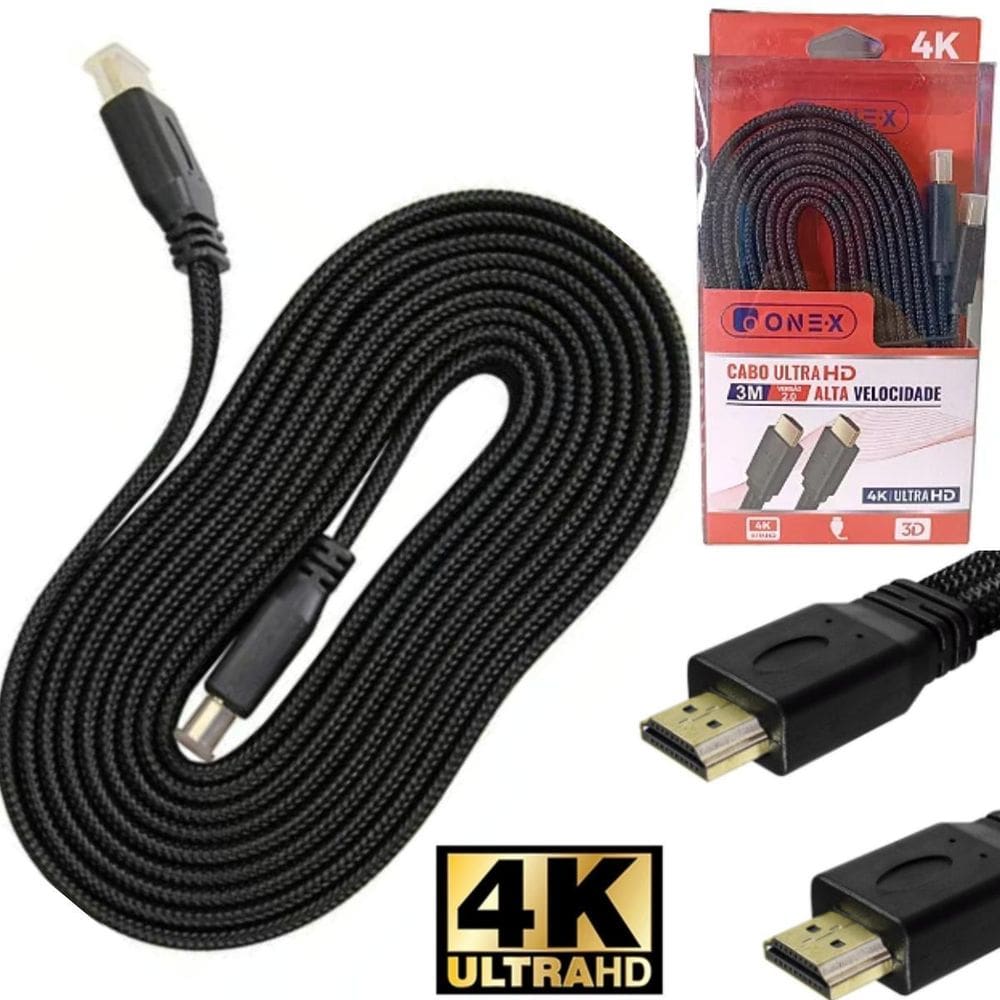Cabo Hdmi Ultra Hd 4K 3 Metros Alta Velocidade Premium Tv