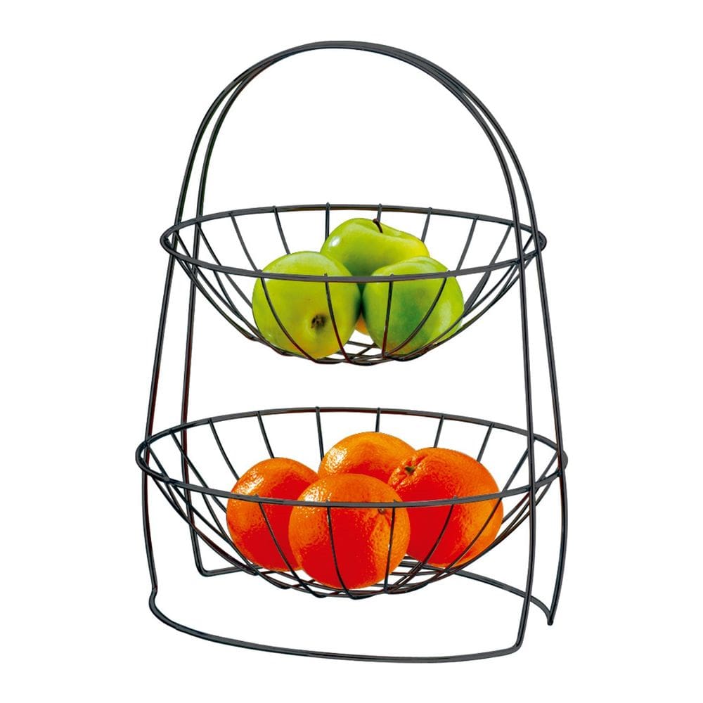 Fruteira de Mesa 2 Andares Cesto Organizador Frutas Preto Onix - 992OX Future