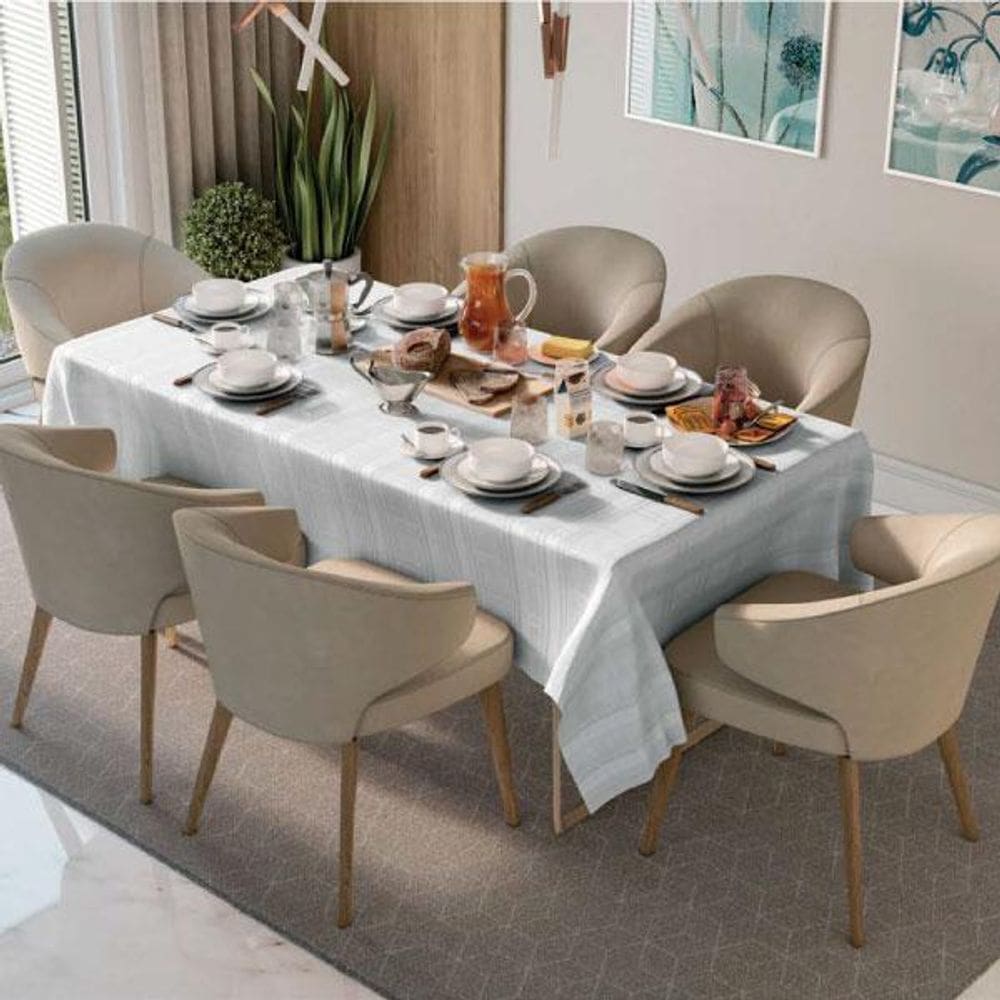 Toalha De Mesa Champanhe Rosê Marfim 150X260Cm 6 Lugares
