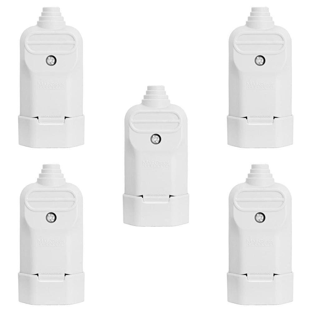 5 Tomada Plug Fêmea Prensa Cabo 3 Pinos Finos 10A Branca