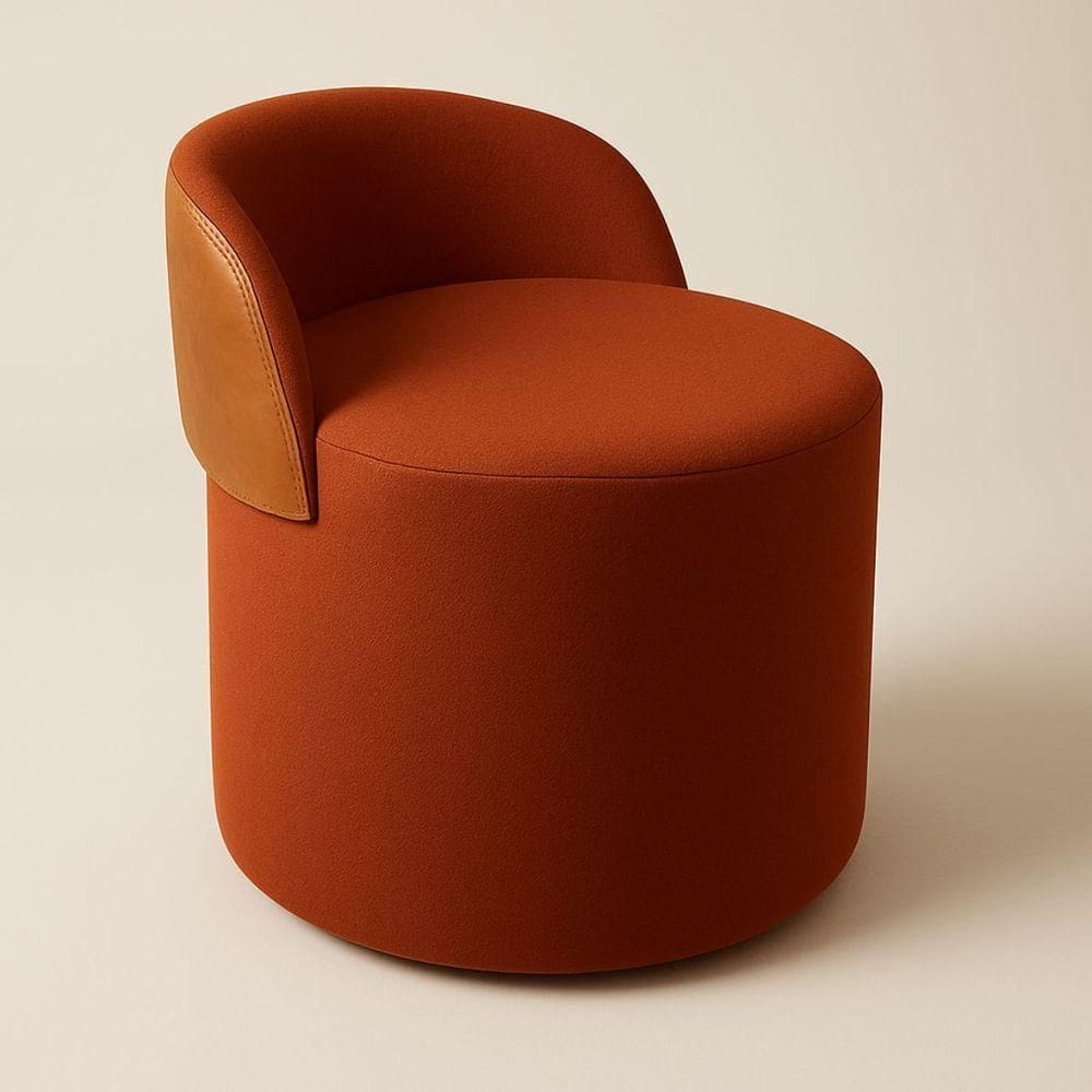 Puff Encosto Corino Suede Redondo Confortável Sala Moderno Cor:terracota