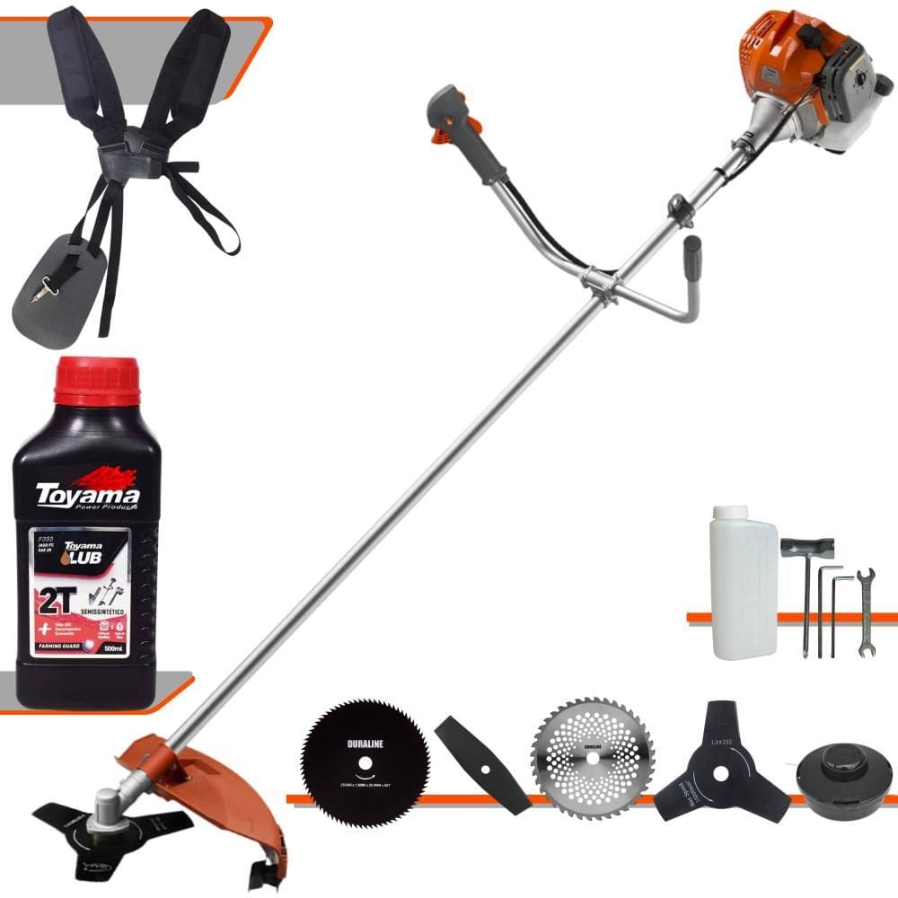 Roçadeira Multifuncional Tekna RL520ACG2 À Gasolina 52cc 2HP 13.000rpm Com Carretel de Nylon + Kit 4 Lâminas de Corte + ÓLEO TOYAMA FG50 2 Tempos
